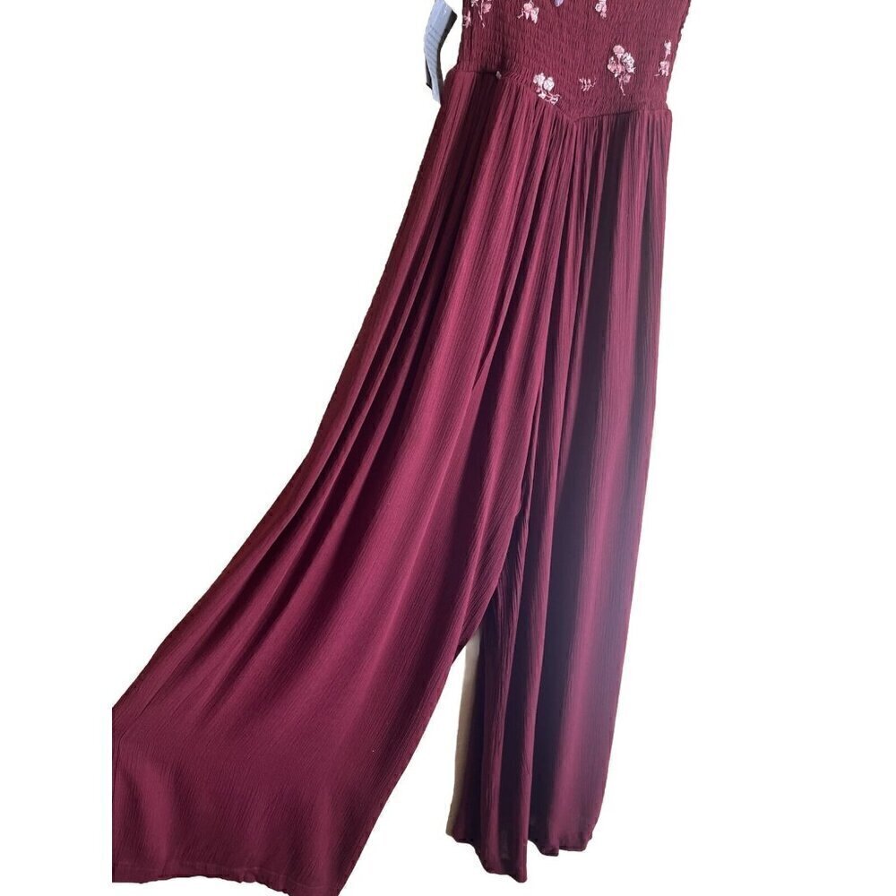 Taylor & Sage Womens Burgundy Stretch Off The Shoulder Wide Leg Jumpsuit Size S - Picture 6 of 14